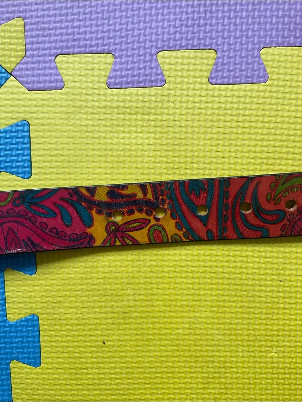 🎨Jon Wye Hand Drawn Paisley Leather Belt Made in USA Multicolor Geometric